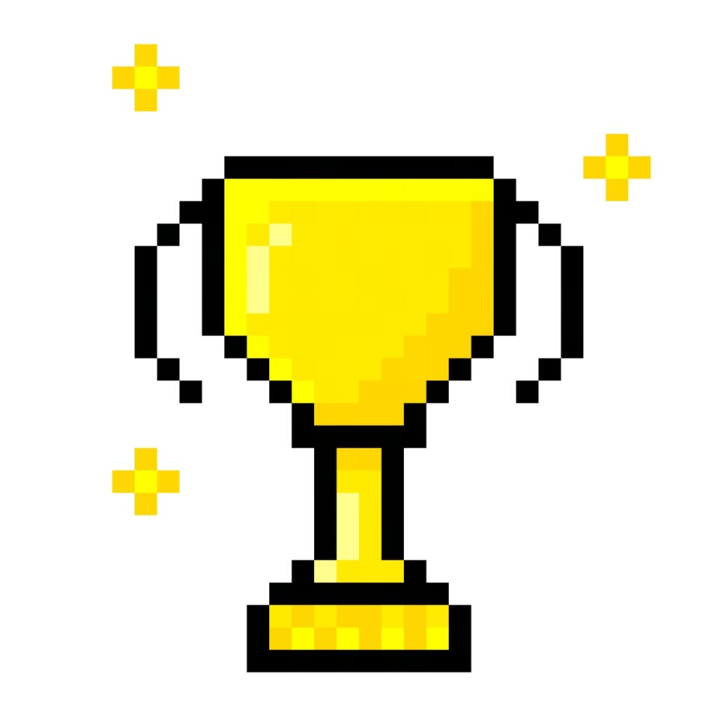 Pixel art of a golden trophy 