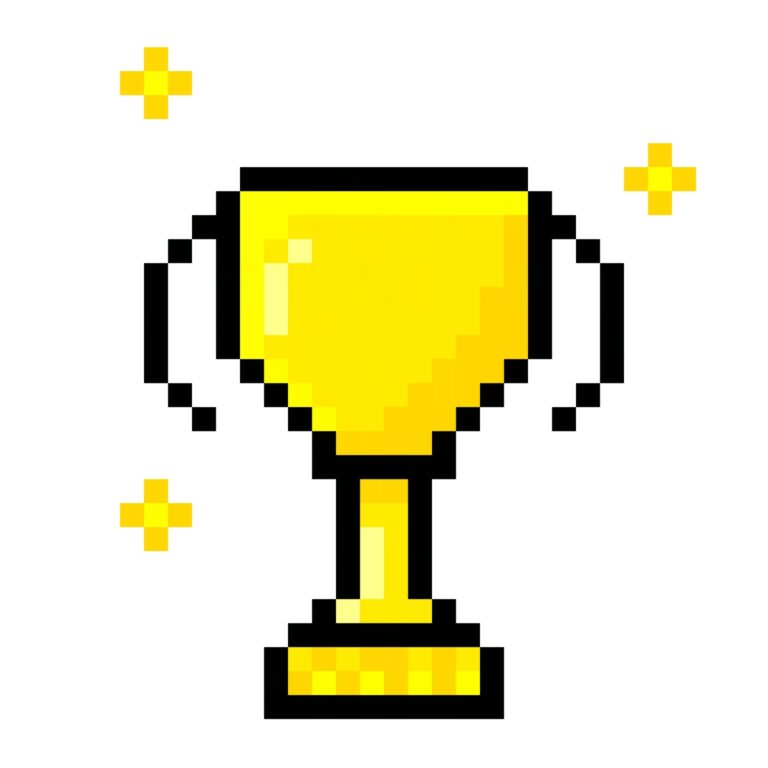 Pixel art of a golden trophy