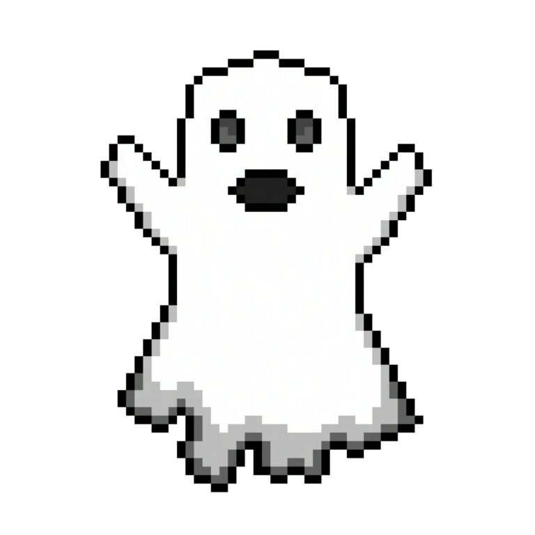 pixel art of a classic white floating ghost