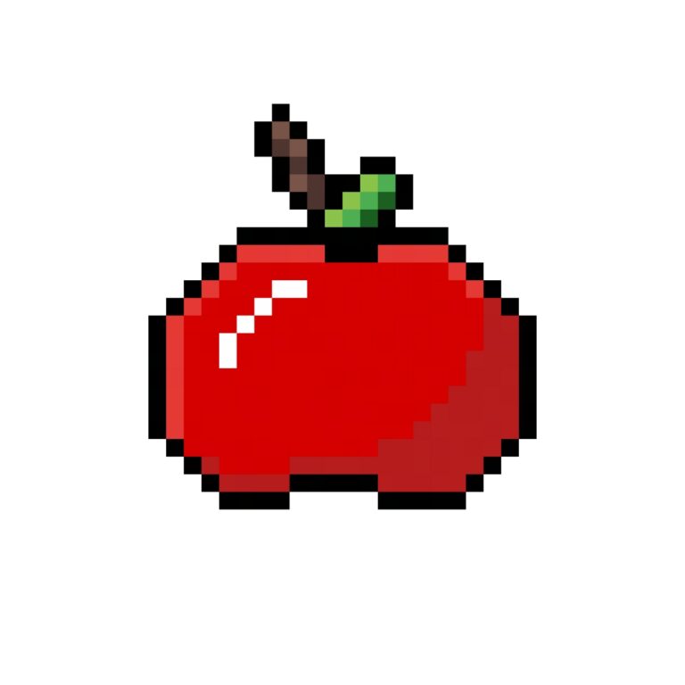 pixel art of a red apple on a white background