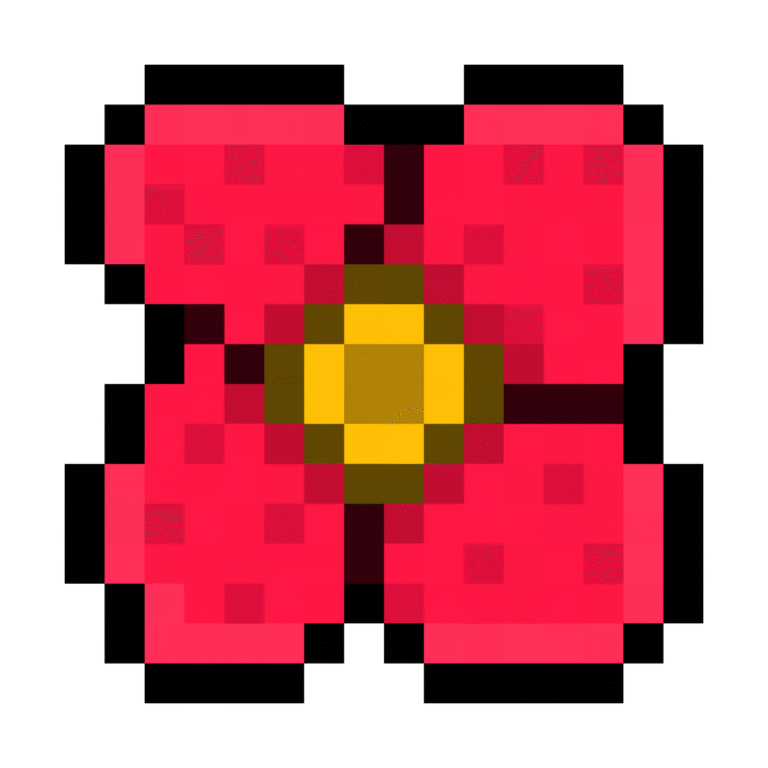 Small 16x16 pixel art of a red-petaled flower with a yellow center