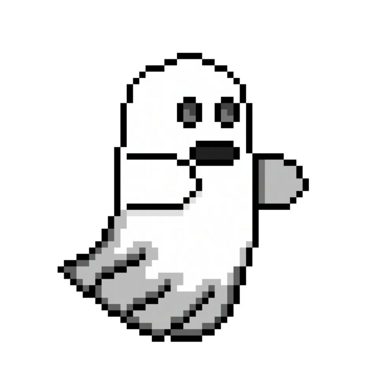 pixel art of a white ghost, side view