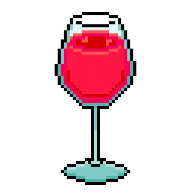 Pixel art of a glass of red wine in retro 8-bit style