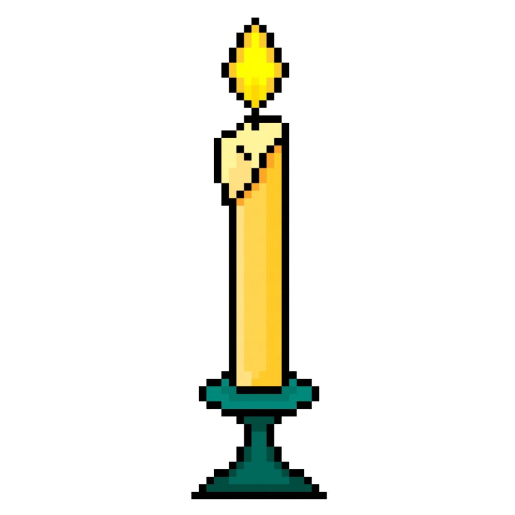 Pixel art of a lit candle on a candlestick