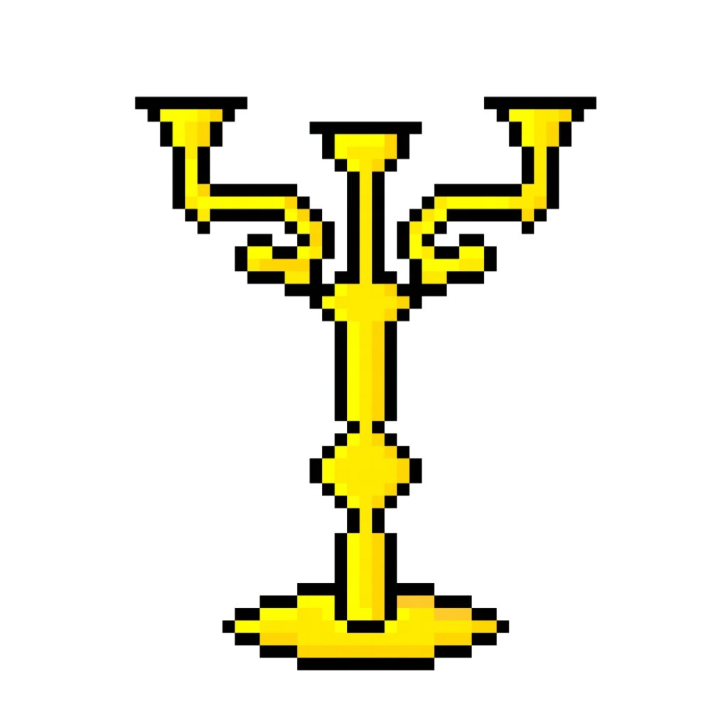 pixel art of a golden empty candlestick in retro style