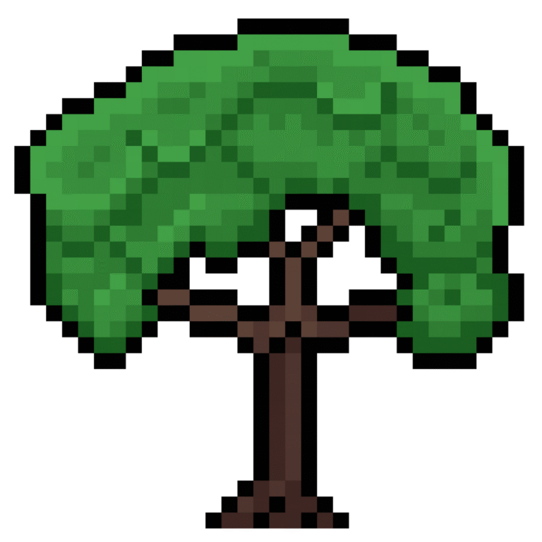Pixel art of a green tree in retro style
