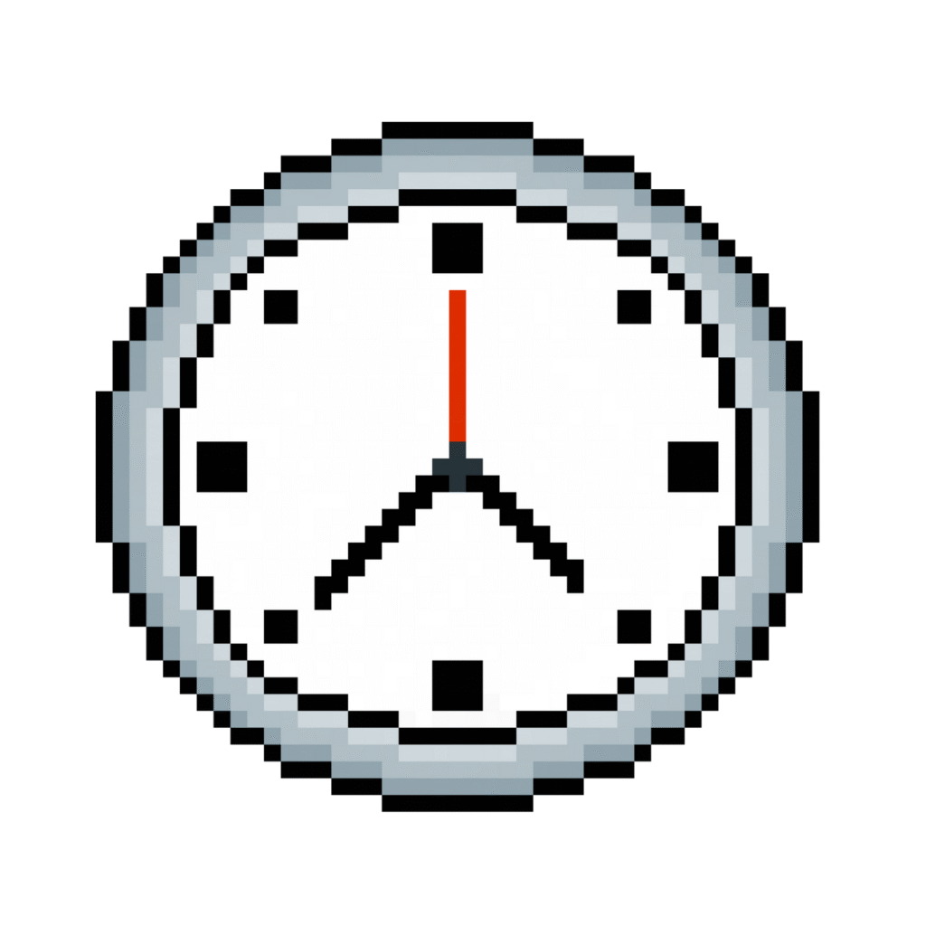 Pixel art of a modern wall clock in retro style