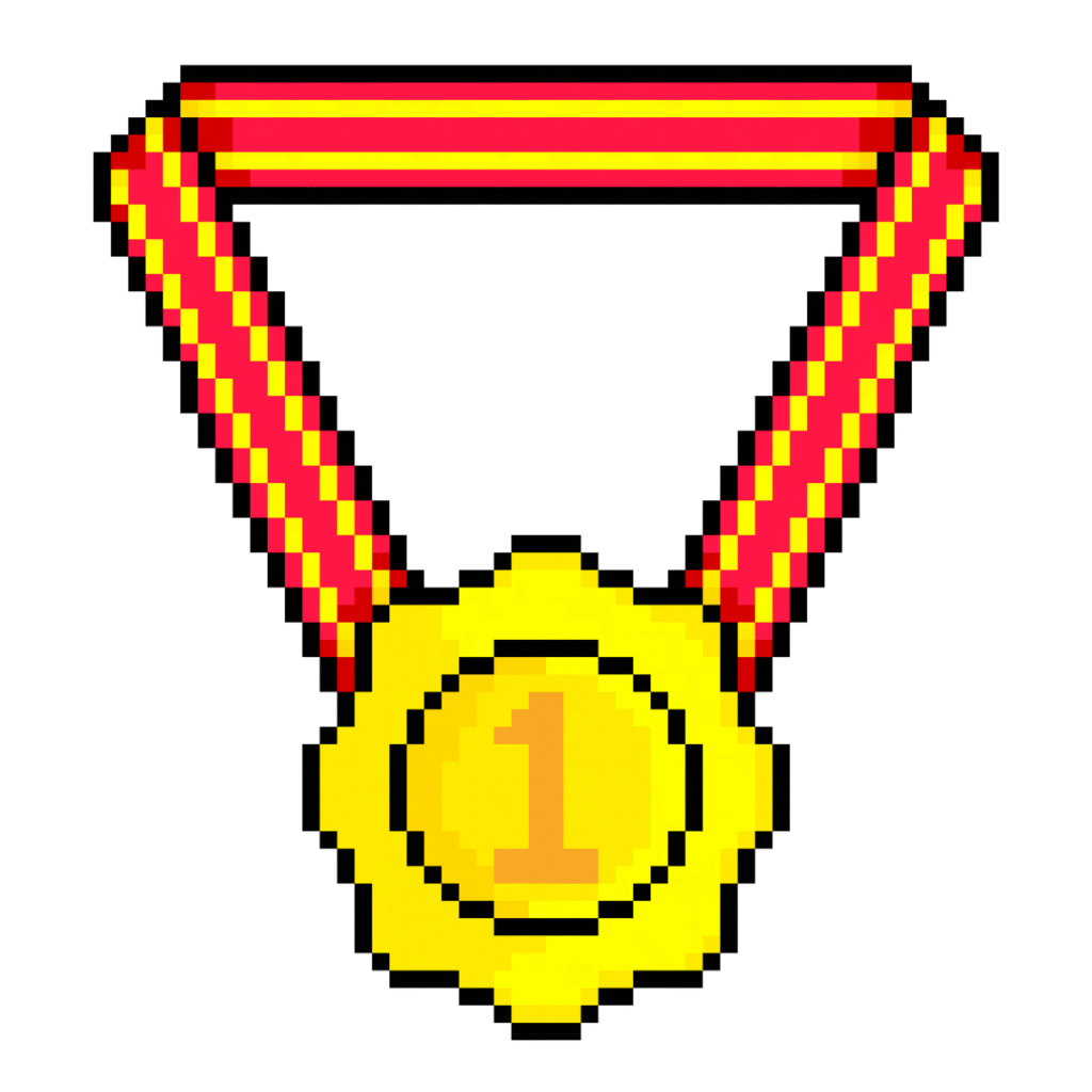 Pixel art of a gold medal with number 1