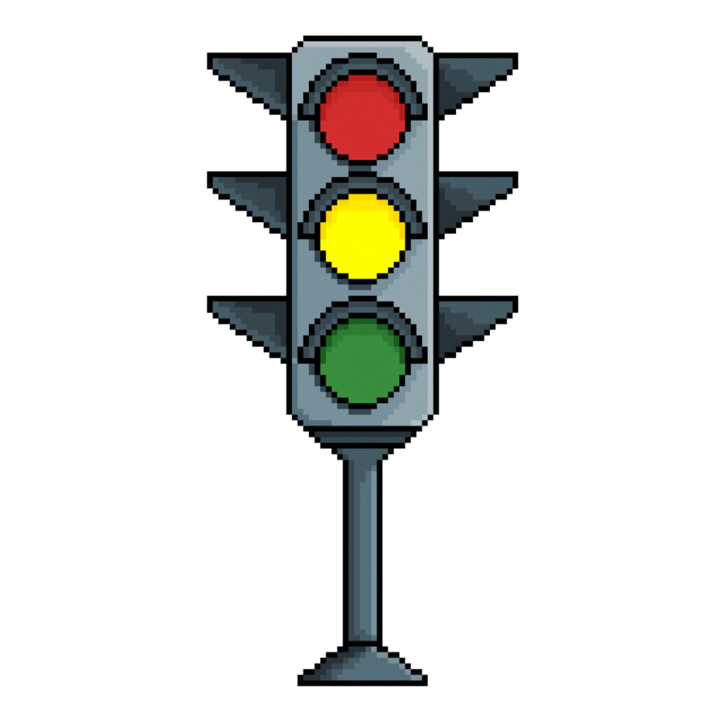 Pixel art of a traffic light in retro style