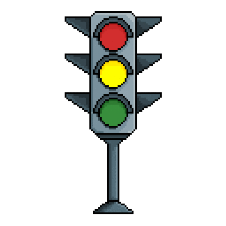 Pixel art of a traffic light in retro style