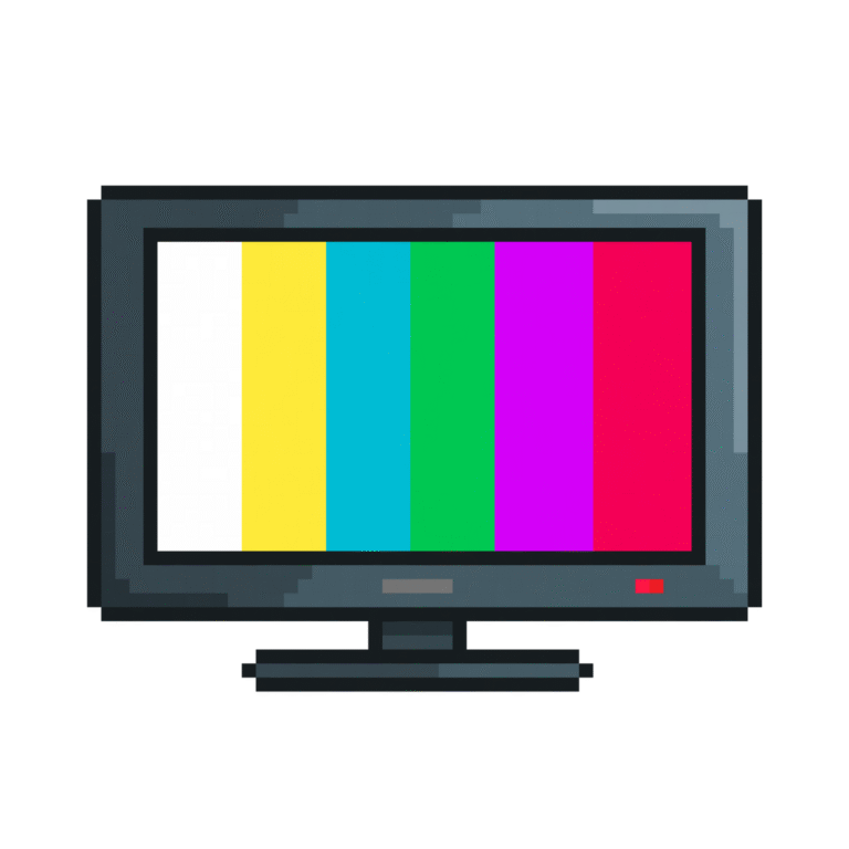 Pixel art of a flat screen TV showing no signal in retro style