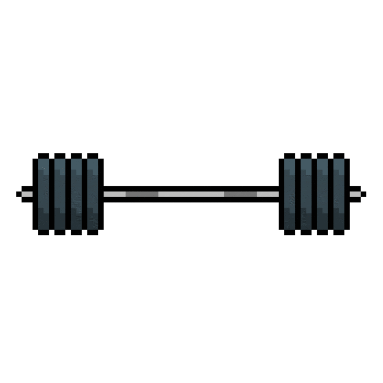 Pixel art of a barbell with weight plates in retro style