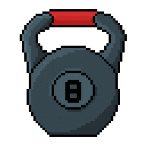 Pixel art of a kettlebell with the number eight