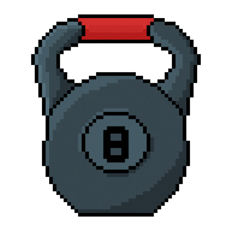 Pixel art of a kettlebell with the number eight