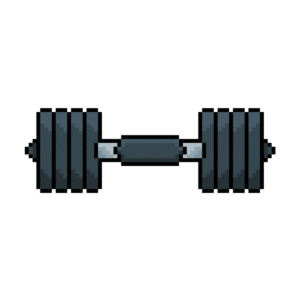 Pixel art of an iron dumbbell with weight plates