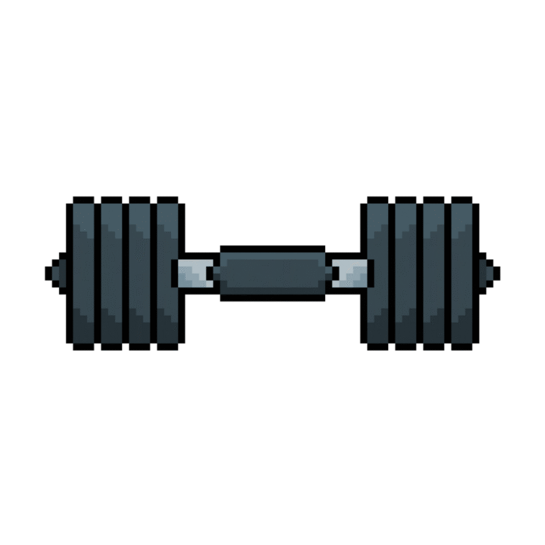 Pixel art of an iron dumbbell with weight plates