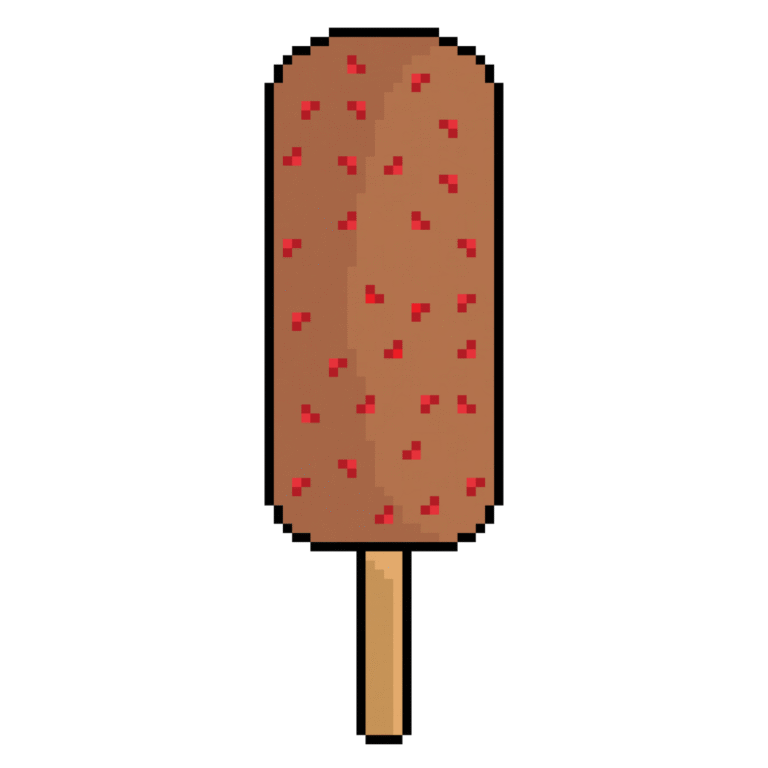 Pixel art of a chocolate ice cream with sprinkles in retro style