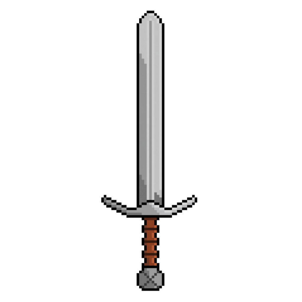 Pixel art of a classic medieval iron sword