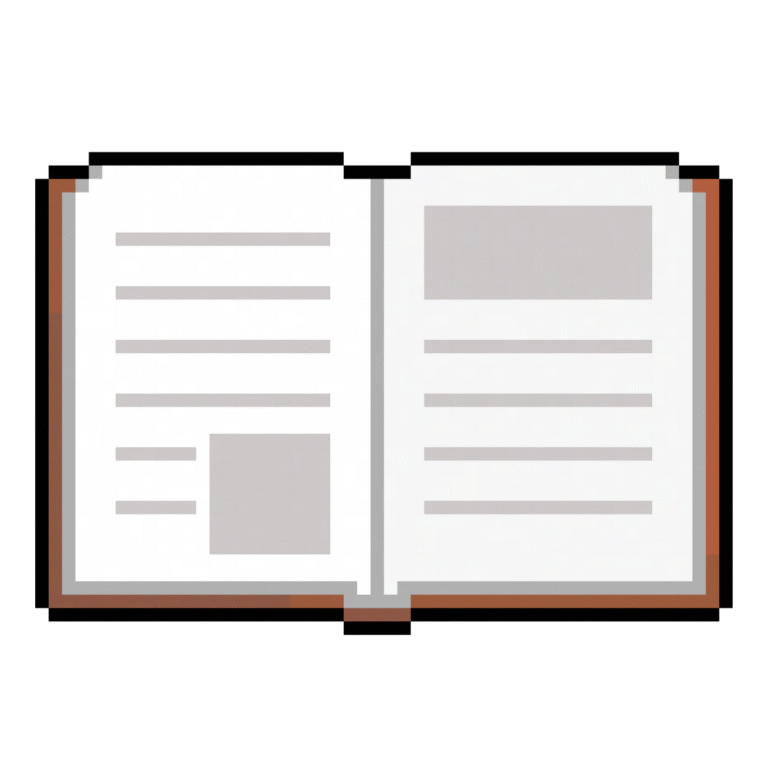 Pixel art of an open book in retro style