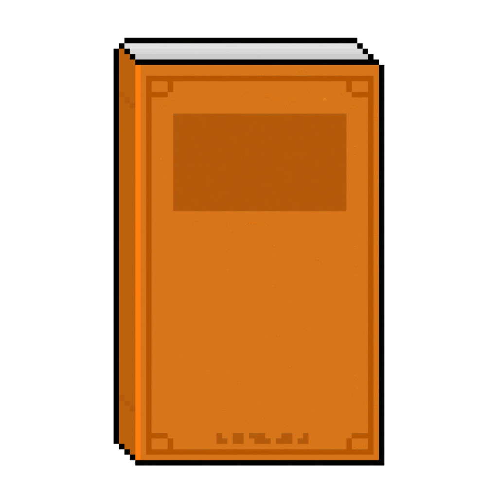 Pixel art of a book showing its front cover