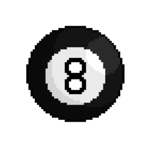 Pixel art of a black billiard ball with the number