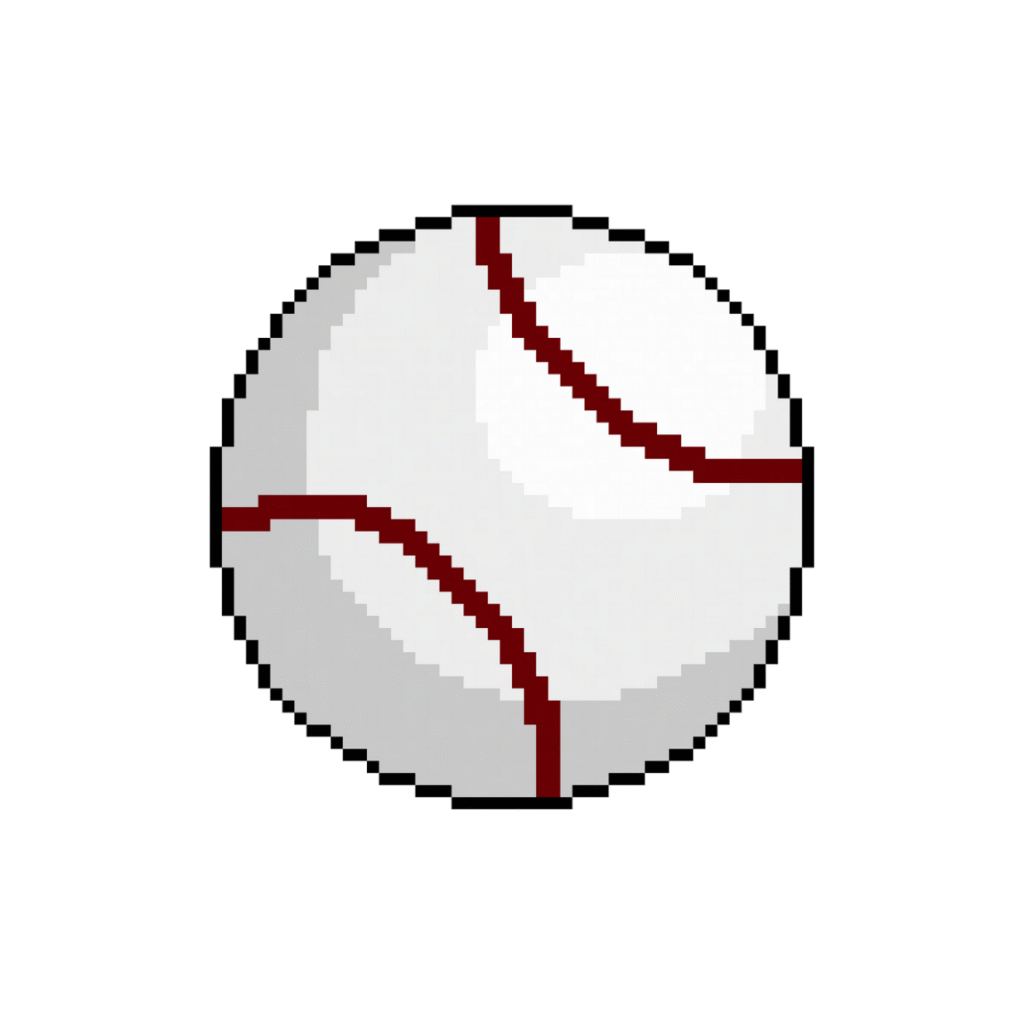 Pixel art of a baseball in retro style