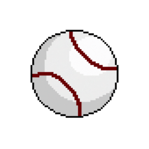 Pixel art of a baseball in retro style
