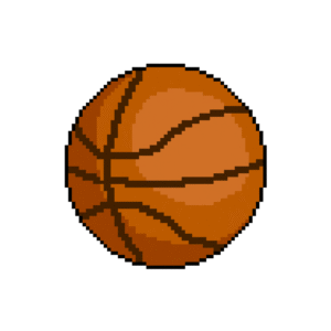 Pixel art of a basketball in retro style