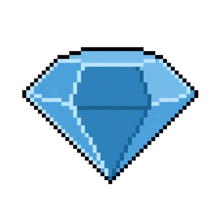 Pixel art of a diamond in 64x64 retro style