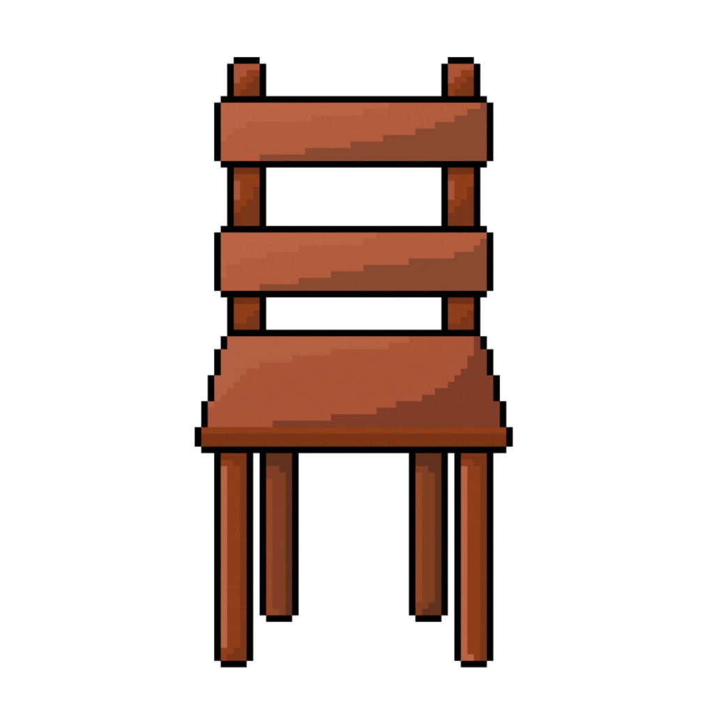 Pixel art of a wooden chair in retro style