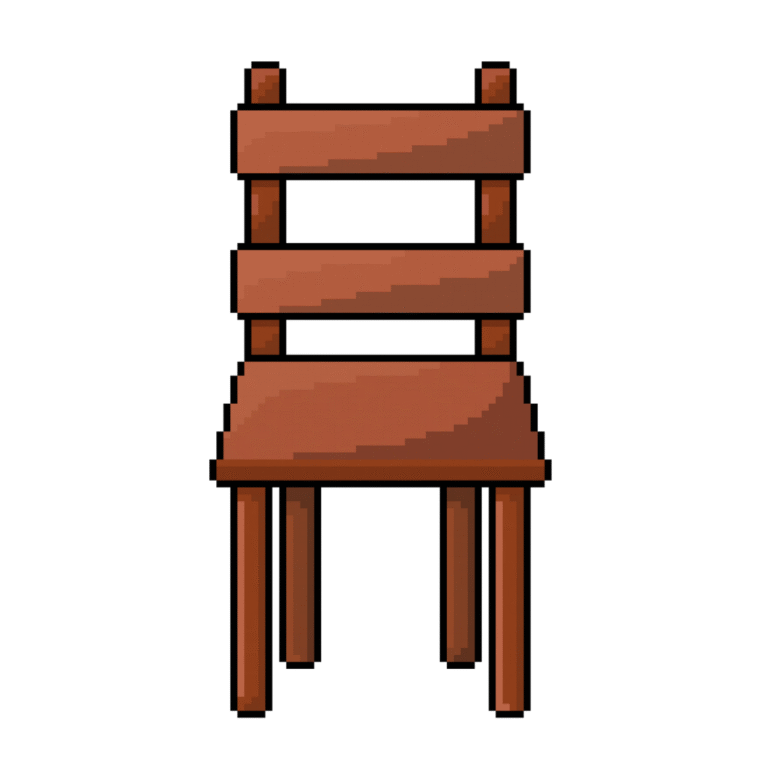 Pixel art of a wooden chair in retro style