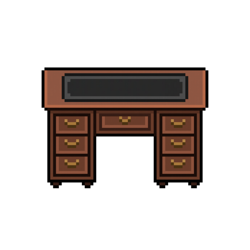 Pixel art of a wooden desk retro style