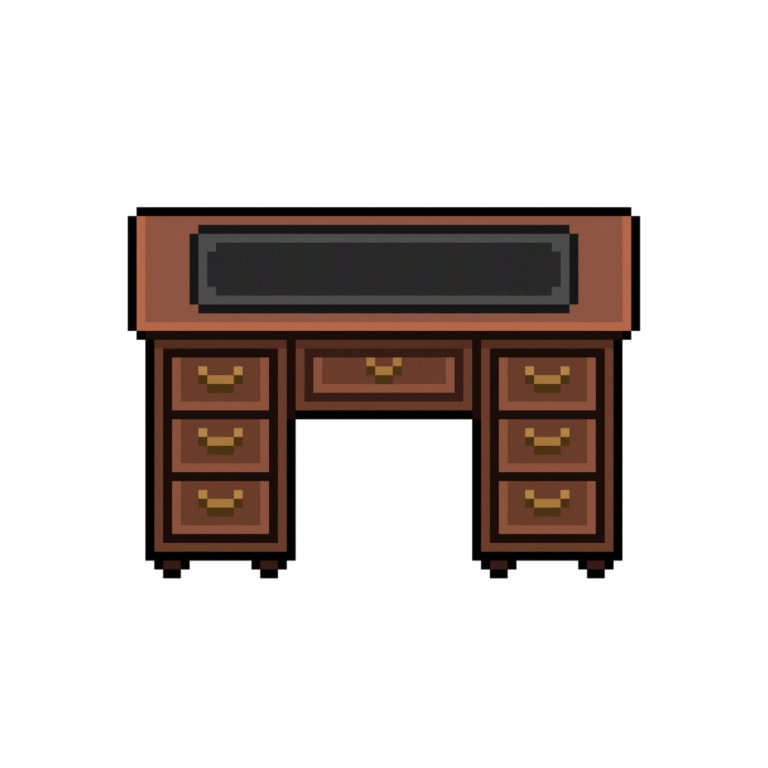 Pixel art of a wooden desk retro style