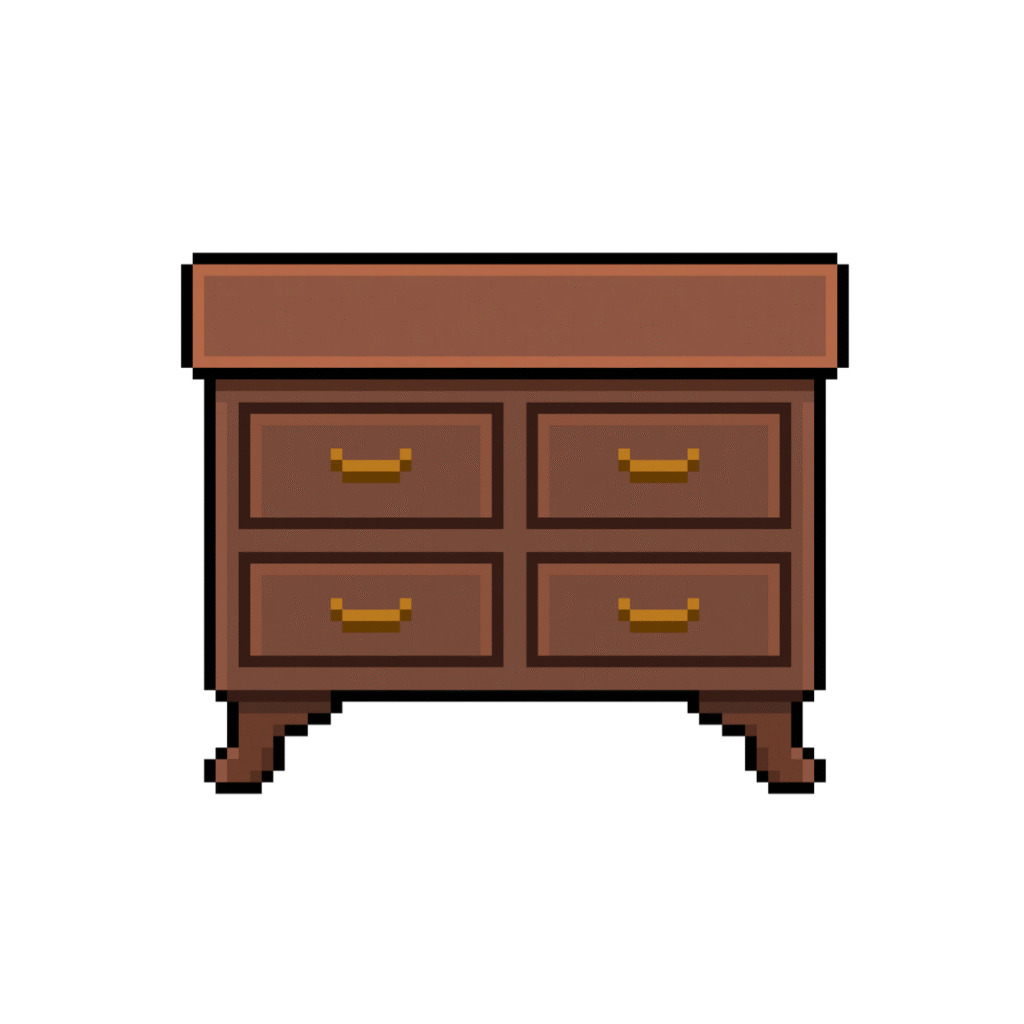 Pixel art of a wooden dresser in retro style