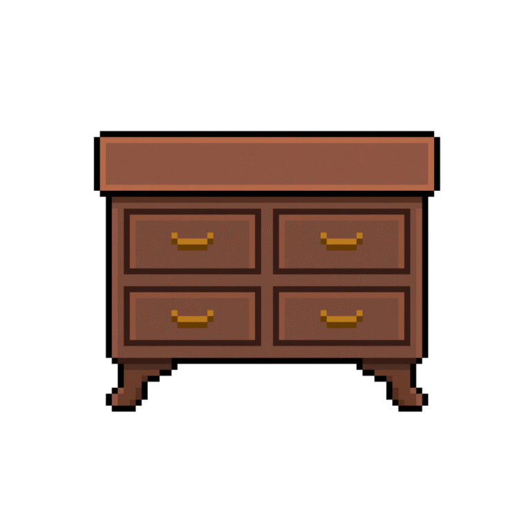 Pixel art of a wooden dresser in retro style