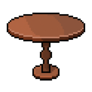 Pixel art of a wooden single-leg center table