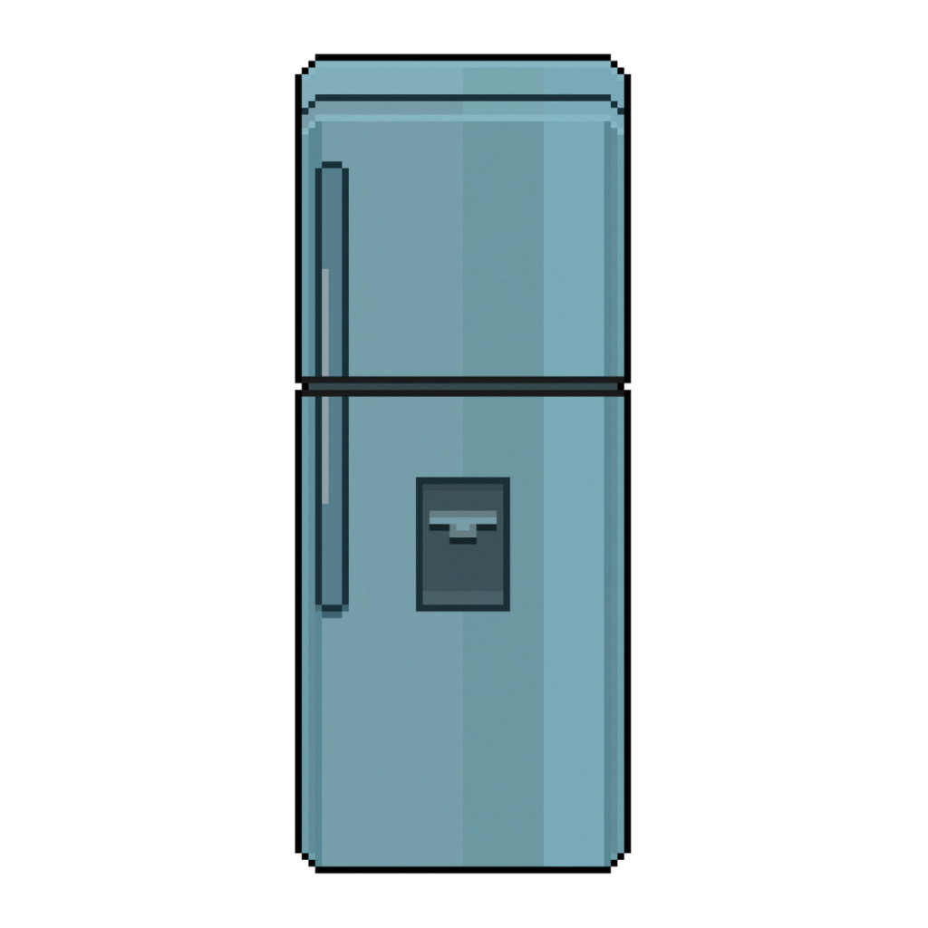 Pixel art of a kitchen refrigerator in retro style
