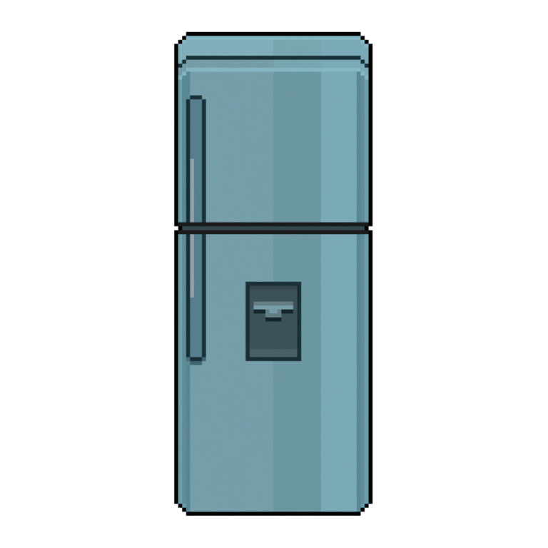 Pixel art of a kitchen refrigerator in retro style