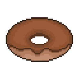 Pixel art of a chocolate donut in retro style