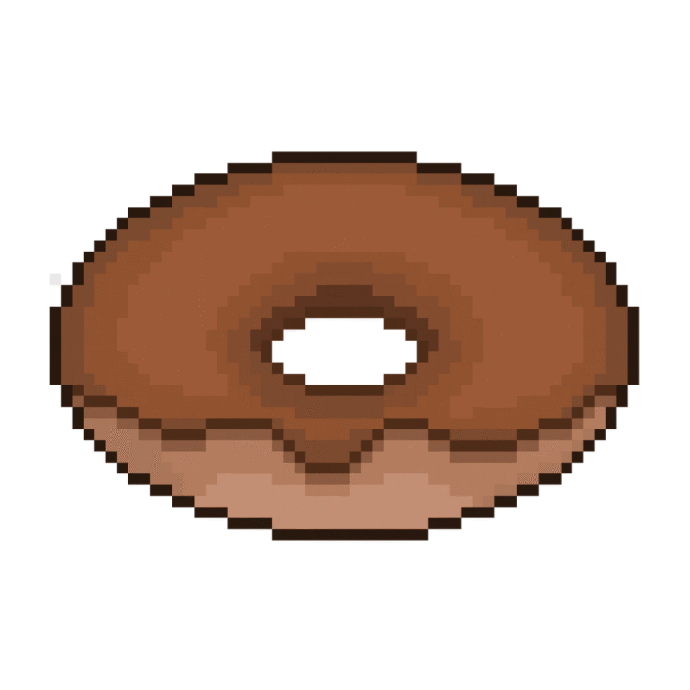Pixel art of a chocolate donut in retro style