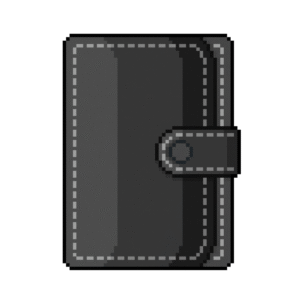 Pixel art of a black leather men’s pocket wallet