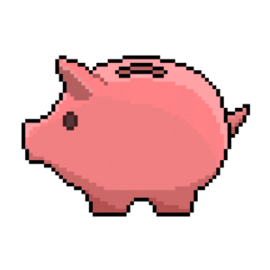 Pixel art of a pink piggy bank in retro style