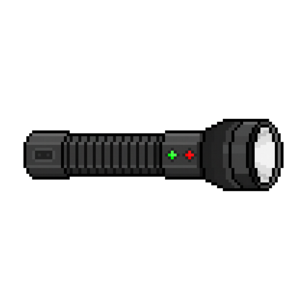 Pixel art of a modern handheld flashlight