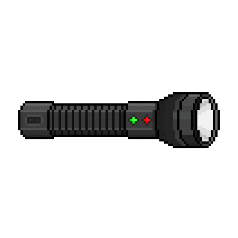 Pixel art of a modern handheld flashlight