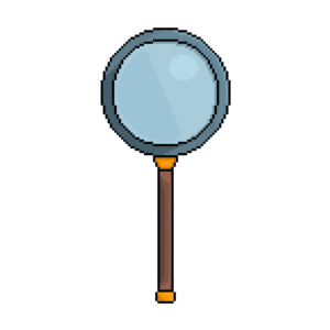 Pixel art of a magnifying glass in retro style