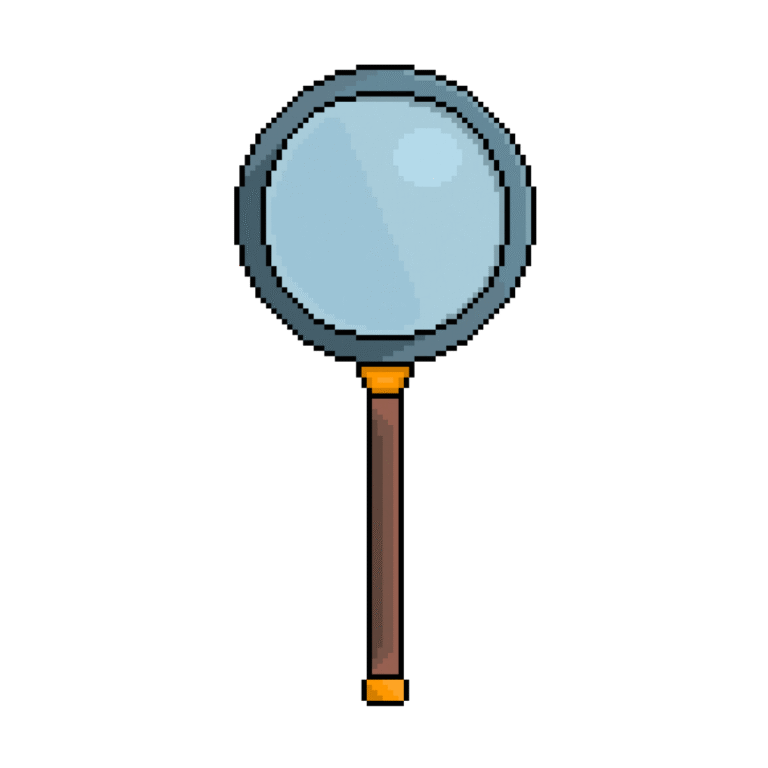 Pixel art of a magnifying glass in retro style