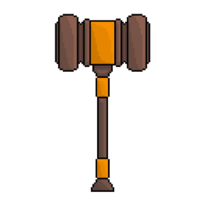 Pixel art of a judge’s gavel used in courtrooms