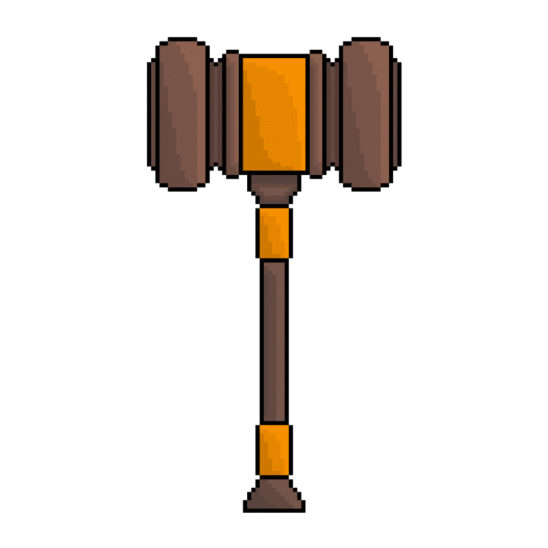 Pixel art of a judge’s gavel used in courtrooms