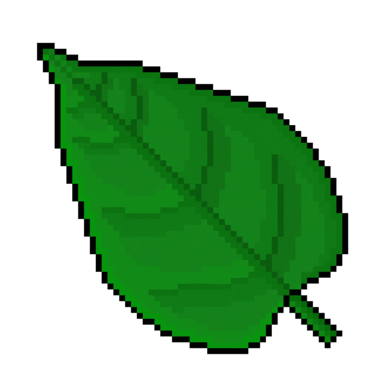 Pixel art of a green leaf in retro style