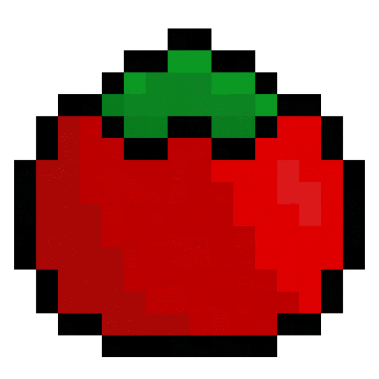 Small 16x16 pixel art of a red tomato in retro style